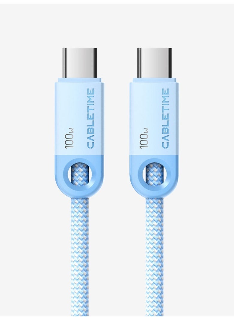 كابل تايم كابل شحن سريع USB-C إلى USB-C بقوة 100 واط، مضفر بطول مترين، متوافق مع أجهزة آيفون 17/16/16 بلس/16 برو/16 برو ماكس/15 - Image 1